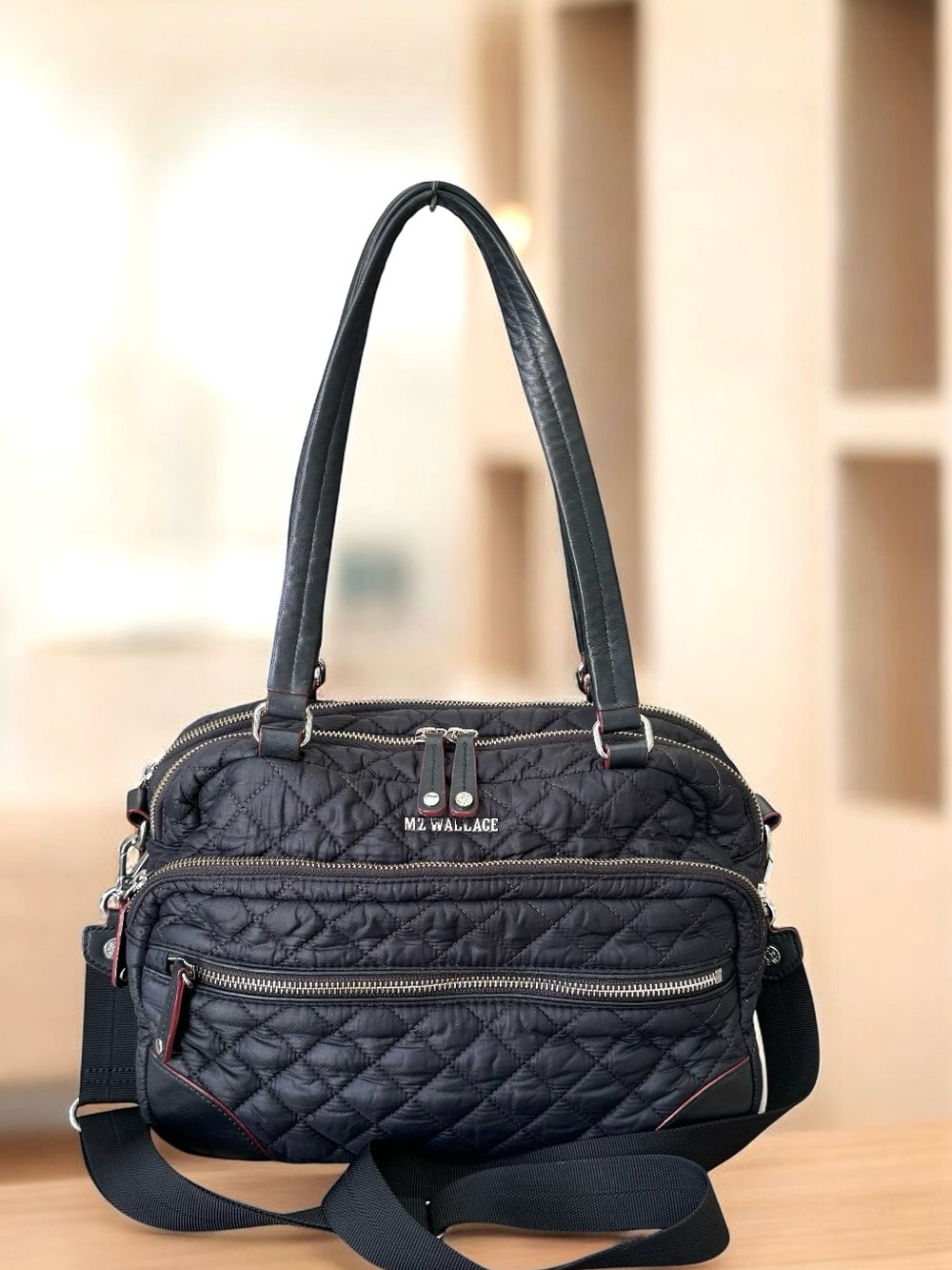 MZ Wallace Crosby Quilted Shoulder Bag Black